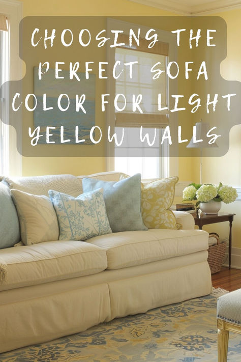 Struggling to pick a sofa color that complements light yellow walls? 🛋️🎨 Discover how to choose colors that harmonize beautifully with your sunny walls. Click for style tips! #HomeDecor #InteriorDesign #YellowWalls #SofaColors #LivingRoomInspiration Light Yellow Walls Living Room, Yellow Living Room Walls, Powder Blue Sofa, Light Yellow Paint, Pale Yellow Walls, Light Yellow Walls, Yellow Walls Living Room, Dark Grey Couches, Color Sofa