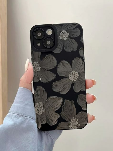 Cute Flower Phone Cases, Black Phone Case Aesthetic, Black Iphone Cover, Custom Phone Cases Ideas, Black Phone Cases, Phone Case Painting, Artsy Phone Cases, Phone Case Diy Paint, Diy Phone Case Design