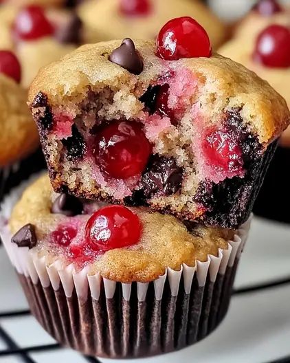 Make these delicious Cherry Chocolate Chip Muffins in just 30 minutes! Soft, moist, and bursting with cherries and chocolate in every bite. Glace Cherry Recipes, Chocolate Cherry Muffins, Cinnamon Apple Crisp, Optimal Recipes, Old Fashioned Chocolate Pie, Cherry Muffins, Coffee Cheesecake, Cherry Chocolate, Fall Foods