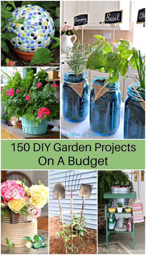 Garden Club Ideas Projects, Garden Diy Ideas On A Budget, Diy Garden Upcycle, Upcycled Garden Planters, Affordable Diy Home Projects, Ideas To Decorate Your Garden, Diy Outdoor Decor Cheap, Diy Garden Decor Recycled, Plant Diy Projects