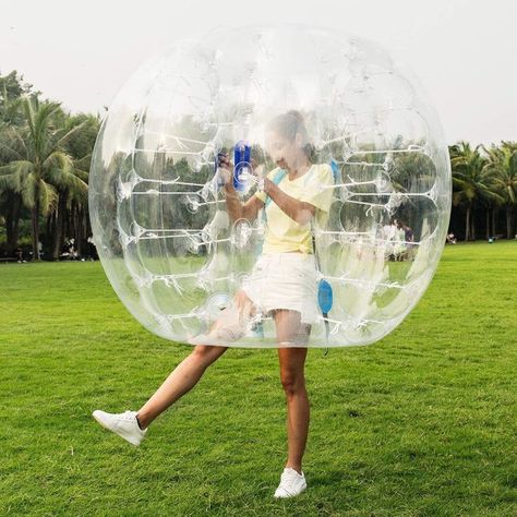 A bumper bubble so you can run around and bump into your friends and family and not give a heck how wild you look. Bubble Soccer, Giant Bubbles, Bubble Ball, Outdoor Game, Outdoor Games For Kids, Backyard Play, Lawn Games, Roller Ball, Outdoor Backyard