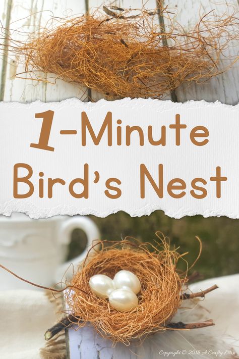 This super easy craft tutorial will show you how to make a small bird's nest in less than a minute. Perfect for Spring and Easter decor, we used ours to make napkin rings. Get the full how-to @ACraftyMix Diy Birds Nest Craft, How To Make Birds Nest Crafts, How To Make A Birds Nest Diy, How To Make Nest For Birds, Diy Bird Nest Decor, Bird Nest Ornaments, How To Make A Nest Diy, Nest Making Craft, How To Make Bird Nest