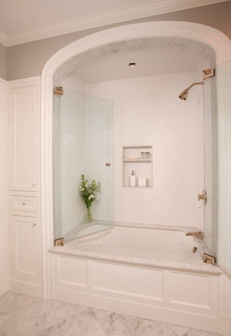 Shower Combo Ideas, Small Bathroom With Tub, Bathtub Alcove, Bathroom Tub Shower Combo, Shower Alcove, Bathtub Shower Combo, Built In Bathtub, Room Revamp, Bathroom With Tub