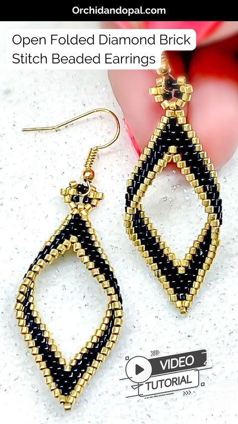 Follow along with these easy beaded earring tutorial to make these open folded diamond brick stitch beaded earrings. For this easy beading tutorial you will need the following beads: Miyuki Seed Beads, Delica, Toho Aiko, Treasures, and Cylinder Beads. Beadweaving, Handmade Jewelry Design, DIY Crafts and Gifts, Easy Beading Pattern Brick Stitch Earrings Tutorial Videos Free Pattern, Brick Stitch Fringe Earrings Tutorial, Diy Brick Stitch Earrings, Art Deco Beading Patterns, Miyuki Delica Beads Free Pattern, Seed Bead Patterns Earrings, Brick Stitch Earrings Tutorial Free Pattern, Seed Bead Earrings Patterns Free Brick Stitch, Toho Beads Jewelry