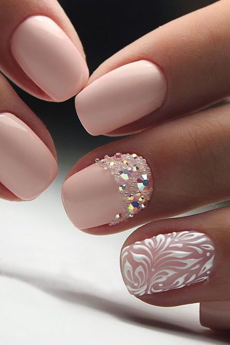 30 Perfect Pink And White Nails For Brides ❤️ pink and white nails with rhinestones and white patterns masternailsira via instagram ❤️ See more: http://www.weddingforward.com/pink-and-white-nails/ #weddingforward #wedding #bride #bridalnails #pinkandwhitenails Natural Wedding Nails, Simple Wedding Nails, Wedding Nail Art Design, Wedding Manicure, Bridal Nail Art, Nails For Bride, Elegant Nail Designs, Manicure Gel, Wedding Nails For Bride