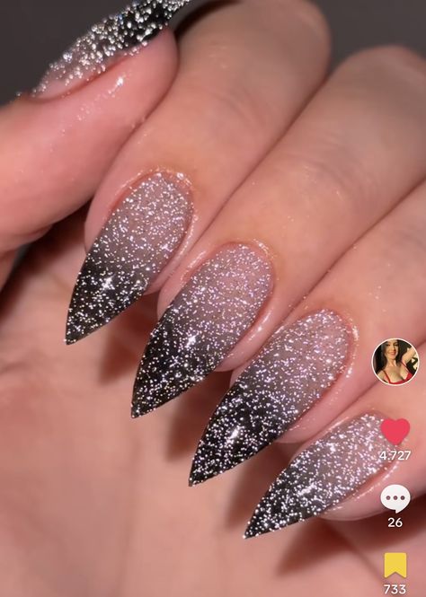 Black French Sparkle Nails, Sparkly Vegas Nails, Black Glitter Nails Design, Bordo Nails Design, Black Party Nails, Silver Nails Sparkle, Dark Glitter Nails, Black Glitter Nail Designs, Black Glittery Nails