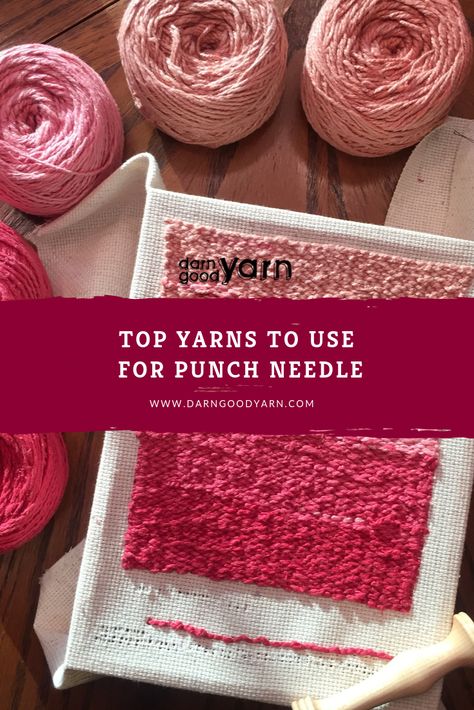 We've compiled a list of the best yarn for punch needle! Come learn more about punch needle and which yarns will give you amazing, beautiful results. Punch Needle Sweatshirt, Yarn Punching, Ultra Punch Needle, Punch Needle Yarn, Punch Needling, Crochet Tools, Knitting Tools, Ribbon Yarn, Linen Yarn