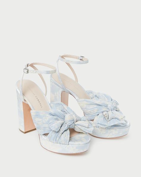 Light Blue Wedding Shoes, Blue Bridal Shoes, Light Blue Wedding, Blue Wedding Shoes, Fancy Shoes, Bow Heels, 5 Inch Heels, Blue Wedding, Floral Fabric