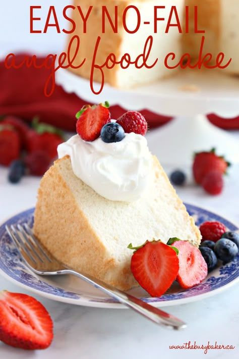 This No Fail Homemade Angel Food Cake is the best homemade angel food cake recipe that's tender and fluffy, and easy to make with my pro tips! Better than a box mix! Recipe from thebusybaker.ca! #angelfoodcake #homemadeangelfoodcake #bestangelfoodcake #easycakerecipe #besteverangelfoodcake #homemadecake Homemade Angel Food Cake, Whiskey Cake, Gaming Party, Angel Food Cake Mix Recipes, White Cake Recipe, Cake Recipes From Scratch, Angel Cake, Recipe From Scratch, Angel Food Cake