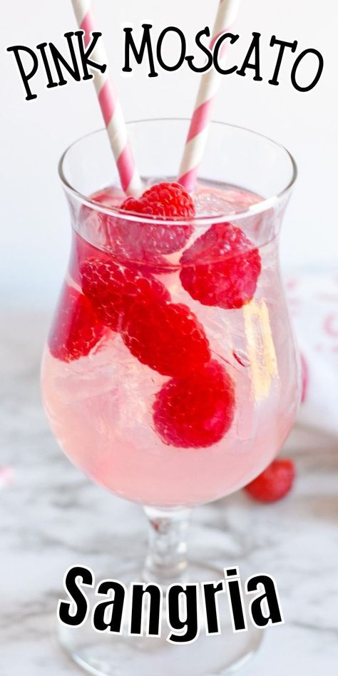 Pink Moscato Punch, Pink Sangria For A Crowd, Pink Moscato Sangria, Raspberry Sangria Recipes, Pink Sangria Recipe, Pink Moscato Drinks, Blush Sangria Recipe, Pink Party Ideas For Adults, Mojito Sangria