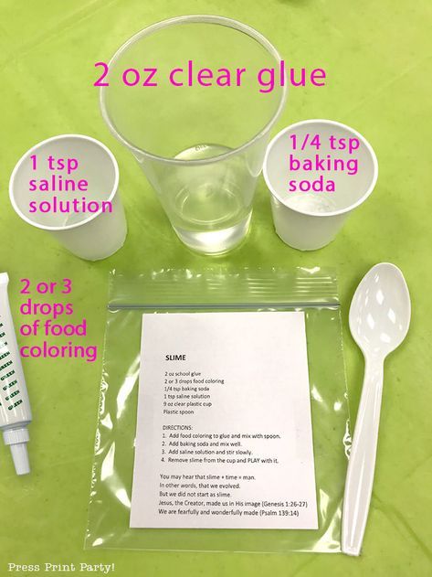 FOOLPROOF SLIME RECIPE - DIY easy basic slime recipe that works every time. With contact solution, baking soda, and food coloring and without Borax. Video shows you step by step how to make the best clear and glitter slimes and a slime smoothie. Simple and great for kids. Also How to make slime with a borax activator, fluffly slime, glitter slime, slime with shaving cream. Lots of ideas for homemade slime. Fantastic science experiment for science party. Use for VBS - Press Print Party! #slime Contact Solution Slime Recipe, Birthday Slime Party Ideas, Bulk Slime Recipe, Making Slime In The Classroom, Slime Bar Ideas, Diy Slime Activator, Slime Activator Recipes, Slime Recipe Contact Solution, Diy Slime Party