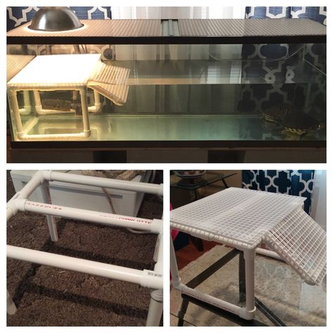 New basking spot for our turtles! PVC basking dock for turtle tank                                                                                                                                                     More Turtle Tank Ideas Sliders, Diy Floating Dock, Turtle Setup, Aquatic Turtle Habitat, Turtle Tank Setup, Turtle Enclosure, Turtle Basking Platform, Turtle Dock, Turtle Terrarium