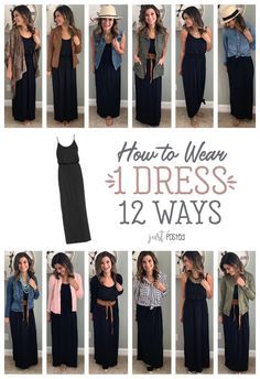 How to wear and style 1 maxi dress 12 different ways! This black maxi dress is perfect to dress up or down. It comes in a lot of different colors and patterns. It has adjustable straps and it is perfect for any vacation. This is a perfect item for a capsule wardrobe and for spring and summer! Black Maxi Dress Style, Long Black Dress Casual, Long Black Dress Outfit, Black Maxi Dress Outfit, How To Style A Maxi Dress, Black Dress Outfit Casual, Long Black Maxi Dress, Maxi Dress Winter, Cooler Style