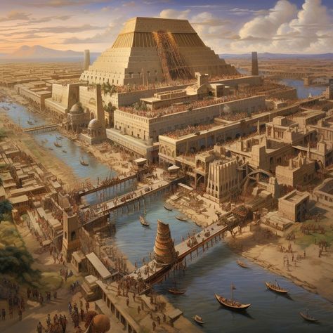 "Cradle of Civilization: Unveiling the Magnificent Legacy of Mesopotamia's Ancient Society." Babylon City, Ancient Egypt Map, Ancient Egyptian Architecture, Historical Concepts, Fruit Art Drawings, Fantasy Town, Cradle Of Civilization, Mystical Places, Ancient Egypt Art