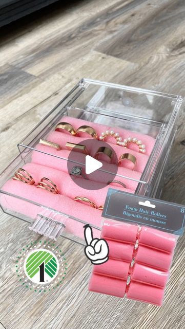 Emma Villaneda on Instagram: "Dollar Tree Organization Hack 🤯 a bougie DIY for your jewelry 💕😍💄

*one pack of rollers fit in one drawer*

Pink foam rollers and stackable acrylic organizers came from the Dollar Tree 

•
•
#dollartree #diy #diyproject #organization #hack #hacks #jewelry #makeup #organizer #bathroom #design #viral #diyhomedecor #diyideas" Diy Dollar Tree Acrylic Drawers, Dollar Tree Acrylic Organizer, Dollar Tree Jewelry Organizer Diy, Dollar Tree Desk Organization Ideas, Bougie Diy, Makeup Organizer Diy, Makeup Organizer Bathroom, Aesthetic Sounds, Dollartree Diy