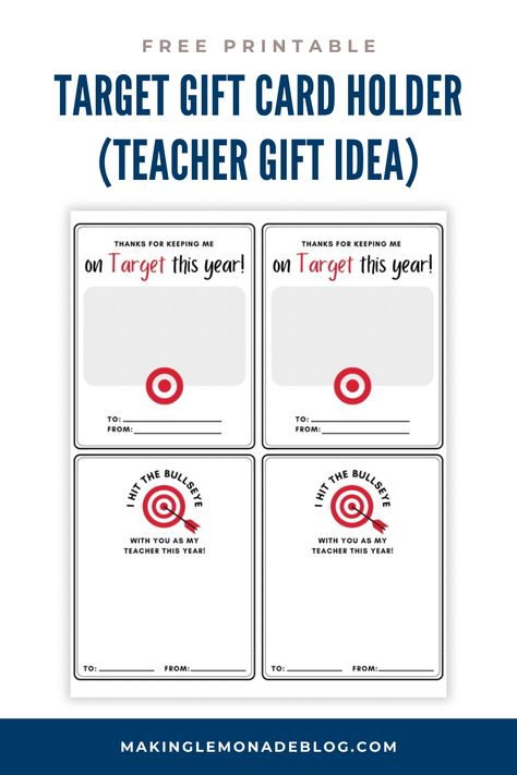 free printable target gift card holders for teachers Target Gift Card Teacher Free Printable, Target Teacher Gift, Target Gift Card Printable, Lemonade Ideas, Gift Card Holder Teacher, Gift Card Printable, Target Gift Card, Making Lemonade, Teacher Gift Card