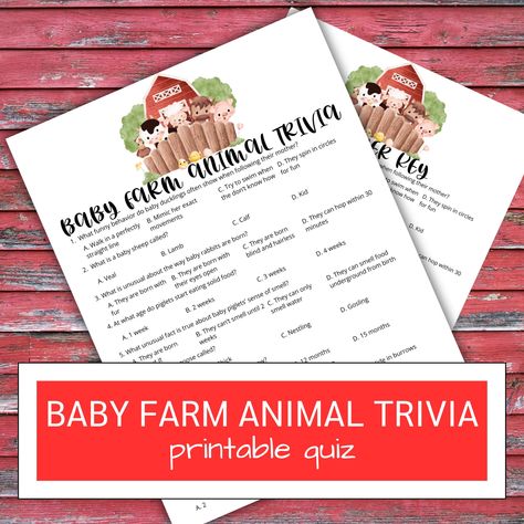 Baby Farm Animal Quiz | Farm Baby Shower Trivia Questions | Baby Shower Printable Game | Baby Farm Animal Trivia Game | Trivia Answer Sheet by OurGoldenGirls on Etsy Animal Trivia, Baby Shower Trivia, Animal Quiz, Farm Themed Party, Farm Baby Shower, Baby Farm Animals, Baby Sheep, Answer Sheet, Farm Baby