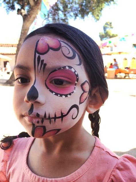 Catrina Makeup For Kids, Catrina Face Painting Kids, Sugar Skull Kids Makeup, Calavera Face Painting, Kids Sugar Skull Makeup, Sugar Skull Face Paint Kids, Easy Catrina Makeup Kids, Sugar Skull Face Paint Easy, Catrina Makeup Kids