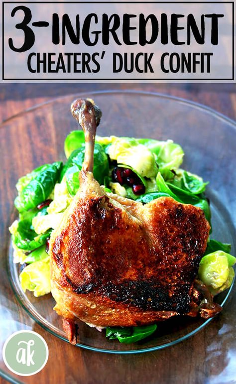 Cheater's Duck Confit — so easy and delicious! I learned how to make this 3-ingredient, 3-hour duck leg confit recipe working in a restaurant many years ago. I still use the technique today. All you need are duck legs, salt, butter and 3 hours. Bistro fare at home: Yes. You. Can. #duck #leg #confit #easy #cheaters Duck Leg Recipes, Duck Confit Recipe, Confit Duck Leg, Confit Recipes, Duck Confit, Tasty Meat, Simple Green Salad, Roast Duck, Duck Recipes