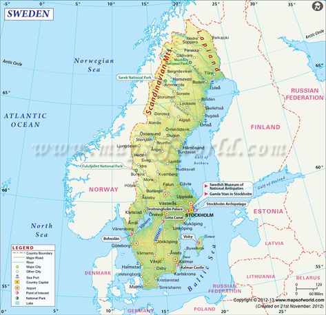 Sweden Map Sweden Cities, Sweden Map, Kingdom Of Sweden, Stockholm Archipelago, Country Facts, Country Maps, Europe Map, Midnight Sun, Life Expectancy