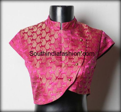 high_neck_brocade_blouse Brocade Blouse Designs, Brocade Blouse, Sari Blouse Designs, Blouse Designs Indian, Brocade Blouses, Silk Saree Blouse Designs, Choli Designs, Blouse Designs Silk, Unique Blouse Designs