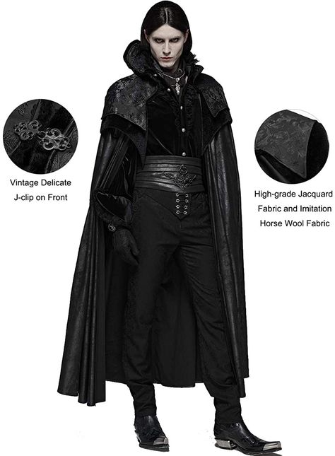 Punk Rave Noble Gothic Men Cloak Gorgeous Vintage Jacquard Stand Collar Halloween Vampire Long Cape Coat : Amazon.co.uk: Clothing Gothic Cape For Fantasy Events, Gothic Cape Outerwear For Costumes, Black Vampire Cape For Fantasy Events, Men Cloak, Vampire Coat Men, Gothic Cloak Men, Medieval Vampire, Vampire Cloak, Ball Attire