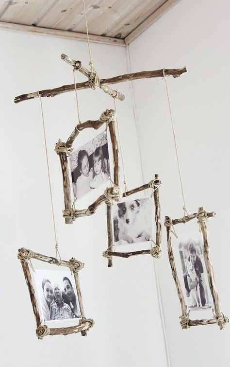 Personalize any space with this super cute rustic photo mobile that you can whip up quickly with this step-by-step tutorial! Garden Mobile, Photo Mobile, Mobile Diy, Handmade Picture Frames, Diy Photo Frames, Diy Mobile, Nature Crafts, Diy Photo, Photo Craft