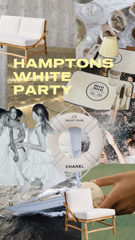 Hamptons White Party Theme, White Hamptons Party, Hamptons Party Aesthetic, Hampton White Party, Hamptons Party Theme, Hamptons White Party, Nye Theme, Hosting Era, Hamptons Party