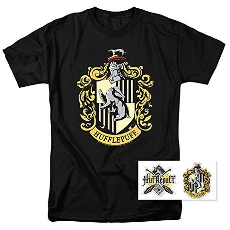 Harry Potter Hufflepuff Logo Adult T Shirt  Exclusive Stickers XXLarge -- Want additional info? Click on the image. #MenOfficeAttire Hufflepuff Logo, Hufflepuff Quidditch, Harry Potter Clothes Hufflepuff, Hogwarts Tshirt, Hufflepuff Hoodie, Hogwarts Hufflepuff, Harry Potter House Shirts, Men Office, Stickers Shop