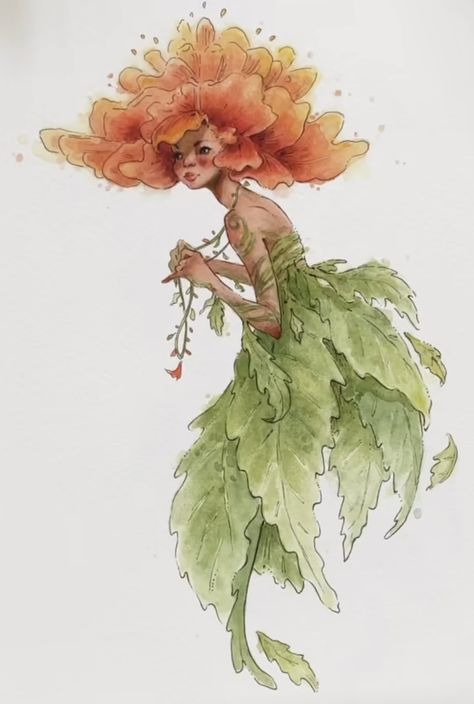 Marigold Illustration, Fae Art, Faery Art, Fairy Drawings, Marigold Flower, Fairytale Art, Fairy Art, Art Sketchbook, Aesthetic Art