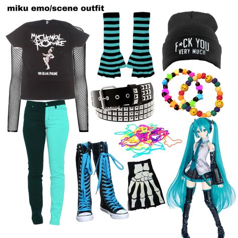 Hatsune Miku Inspired Outfits, Miku Inspired Outfits, Scene Outfits Boy, Scenecore Clothes, Scenecore Outfit, Botas Goth, Scene Girl Outfits, Scene Fits, Emo Outfits For Girls