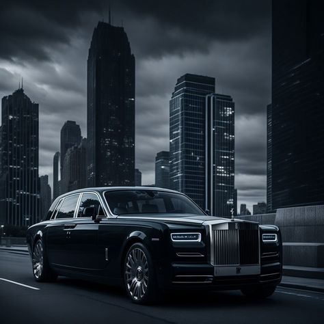 "*THIS IS A DIGITAL PRODUCT ONLY* Immerse yourself in the timeless allure of the Rolls-Royce Phantom with \"Majestic Elegance.\" This captivating artwork celebrates the legacy of the iconic brand, meticulously crafted to capture the essence of automotive excellence. The sleek silhouette and opulent features of the Phantom command attention, while the black and white color scheme adds sophistication. The bustling cityscape backdrop highlights the car's seamless integration into urban life. Hang t Expensive Cars Luxury Rolls Royce, Rolls Royce Phantom Wallpapers, Rolls Royce Phantom Black, Black Rolls Royce Phantom, Cullinan Rolls Royce, Rolls Royce Aesthetic, Phantom Rolls Royce, Luxury Black Car, Black Rolls Royce