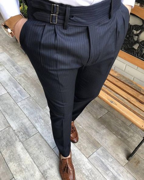 New Pants Shop: www.mensuitspage.com Gurkha Pants, Celana Fashion, Buckle Pants, Formal Men Outfit, Pants Outfit Men, Mode Costume, Slim Fit Dress Pants, Mens Fashion Wear, Men Fashion Casual Shirts