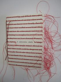 Stitching On Paper, Buch Design, Kunst Inspiration, Red Thread, Thread Art, Handmade Books, Text Art, Book Projects, Stitching Art