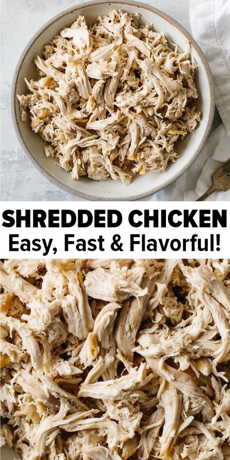 Learn how to make shredded chicken that’s easy, fast and flavorful. This is my favorite method for making shredded chicken that's super versatile for many different recipes. #shreddedchicken #shreddedchickenrecipes #howtomakeshreddedchicken Making Shredded Chicken, Shredded Chicken Recipe, Chicken Thights Recipes, Easy Shredded Chicken, Make Shredded Chicken, Shredded Chicken Recipes, Chicken Easy, Think Food, Chicken Crockpot Recipes