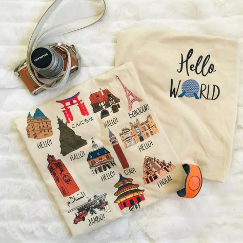 Epcot World Showcase Hello World Spaceship Earth Front and Back design Short-Sleeve Unisex T-Shirt Best Epcot Restaurants, Disney Luggage Tags, Epcot World Showcase, Embroider Ideas, Disney World Epcot, Matching Disney Shirts, Disney World Outfits, Epcot Shirts, Disney Inspired Fashion