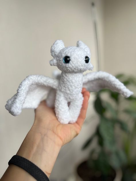 White Plush Dragon, Light Dragon Plush, White Fury Dragon - Etsy Australia Crochet Dragon Plushies, Light Fury Crochet Pattern, Crochet Dragon Easy, Bookish Crochet Patterns, Crochet Dragon Head, Things To Crochet With White Yarn, Crochet Pattern Dragon, Dragon Crochet Pattern, Crochet Creatures