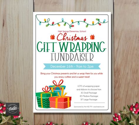 Gift Wrapping Service Flyer, Gift Wrap Fundraiser, Gift Wrapping Fundraiser, School Christmas Gifts, Holiday Gift Wrapping, Fundraiser Flyer, Christmas Gift Wrap, Enjoy Coffee, Holiday Gift Wrap