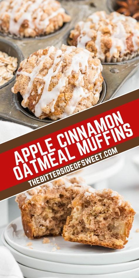 A delicious way to start the day is with these Apple Cinnamon Oatmeal Muffins. They are moist, slightly sweet and full of flavor! Apple And Oat Muffins, Oatmeal With Apples And Cinnamon, Oatmeal Apple Muffins, Apple Cinnamon Oatmeal Muffins, Cinnamon Oatmeal Muffins, Apple Oatmeal Muffins, Oatmeal Balls, Apple Cider Donuts Baked, Apple Cinnamon Oatmeal