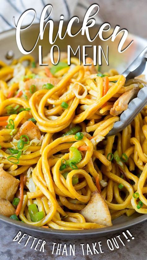 This chicken lo mein is sauteed chicken and vegetables tossed with egg noodles in a savory sauce. Chicken And Vegetable Lo Mein, Lo Mein Noodle Recipe, Chicken Stir Fry With Egg Noodles, Chicken Lo Mein Recipe Easy Stir Fry, Lo Mein With Spaghetti Noodles, Egg Noddle Recipes, Chicken Lo Mein Recipe Easy, Chicken Thigh Stir Fry, Noddle Recipes