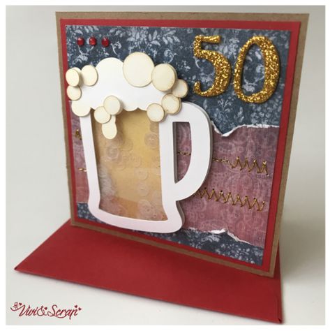 (Scrapbooking) "50th Birthday Card with beer for man" Follow me on Facebook and Instagram: @viviandscrap 50th Birthday Cards For Men Diy, Mens 50th Birthday Cards Handmade, 50th Birthday Cards For Men, Mens 50th Birthday, Beer Card, 50th Birthday Card, Cards For Men, Mens Cards, Sewing Tricks