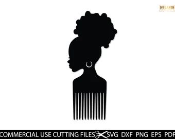 Hair Logo Design Ideas Black, Afro Comb Tattoo, Afro Silhouette Black Women, Afro Hair Logo, Afro Hair Silhouette, Hairstyles Cartoon, Black Woman Silhouette, Afro Comb, Afro Pick