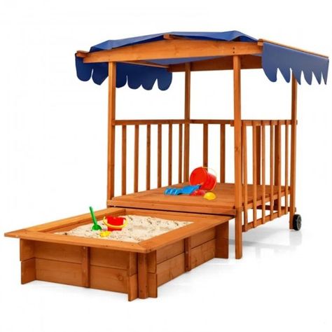 Spiritual Realm 43.3'' x 47.2'' Solid Wood Rectangle Sandbox | Wayfair Kids Outdoor Playhouse, Sandbox With Canopy, Sandbox With Cover, Sandbox Cover, Kids Playhouse Outdoors, Kids Sandbox, Outdoor Playhouse, Underwater Painting, Playhouse Outdoor