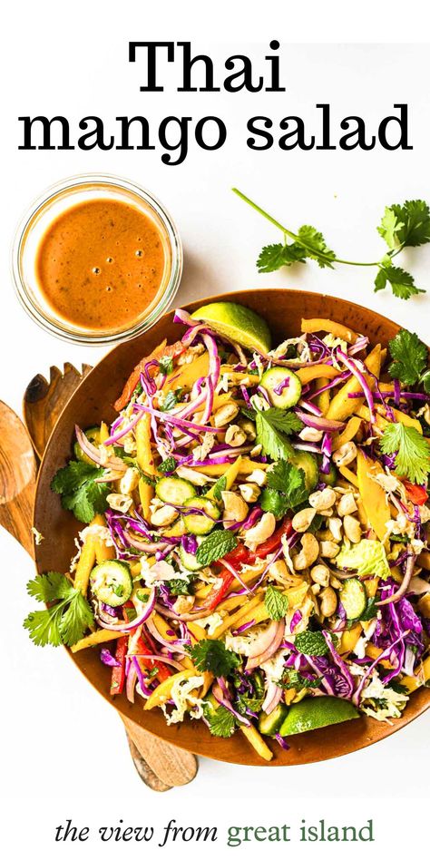 Life's too short for boring salads ~ our Thai Mango Salad is a celebration of bold flavors and fresh ingredients! This refreshing Asian salad is the perfect side for summer barbecues. Vegetarian Biryani, Thai Mango Salad, Tom Kha Soup, Som Tum, Easy Thai Recipes, Green Mango Salad, Thai Mango, Thai Beef Salad, Thai Salad