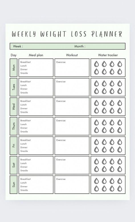 Keep track of your fitness goals with this weekly weight loss planner! This digital printout includes meal prep, workout planner and water intake tracker all in one weekly plan.  The process couldn't be easier. Simply complete a one time purchase and then save the planner as a PDF for easy printing. Print the planner using a home printer or at a professional print shop for better quality.  Customize your planner to fit your unique weight loss routine. Revi Water Intake Tracker, Lost 50 Pounds, Bullet Journal Mood Tracker Ideas, Food Tracker, Workout Planner, Self Care Bullet Journal, 50 Pounds, Water Intake, Plan Planner