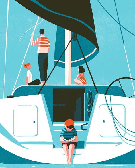 For Panorama magazine. #editorial #illustration #panorama Sailing Boat Illustration, Tom Haugomat, Boat Illustration, Sea Illustration, Sailing Art, Retro Illustration, Arte Pop, Flat Illustration, Editorial Illustration