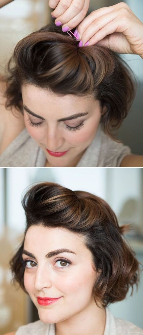 Style Short Hair With Bangs, Hairstyles Flowers, Ways To Style Short Hair, Easy Formal Hairstyles, Formal Hairstyles For Short Hair, Style Short Hair, Short Hair Highlights, Short Hair Hacks, Simple Prom Hair