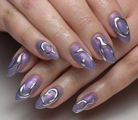 15 cute summer nails 2023 & summer nail designs you don't want to miss! I'm definitely getting #6 tomorrow - I just can't help myself! Too cute! gel nails simple summer nail trends vacation nails #nails #summernails #90s #manicure #ootd #style Purple And Silver Chrome Nails, Isolated Chrome Nails, Purple Nails Chrome, Textured Nail Art, Purple Chrome Nails, Rave Nails, Winter Nails Gel, Witchy Nails, Hippie Nails