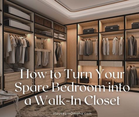 How to Turn Your Space Bedroom into a Walk-In Closet Open Face Closet Bedrooms, Bedroom Converted To Walk In Closet, Converting Room Into Walk In Closet, Large Walk In Closet Ideas Master Suite Dressing Rooms, Converting Bedroom Into Closet, Closet Transformation Ideas Bedroom, How To Turn A Bedroom Into A Closet, His Closet Walk In, Turn Spare Bedroom Into Walk In Closet