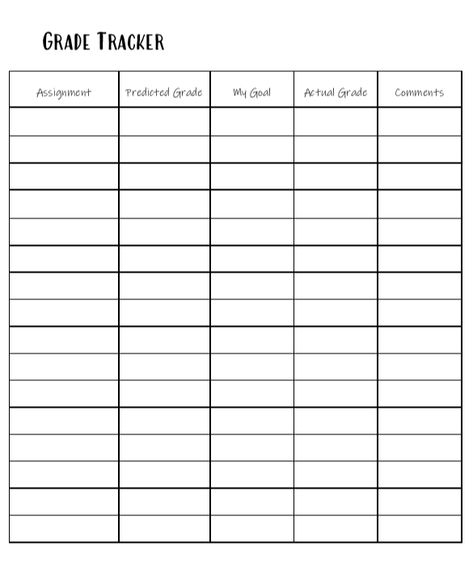 Grade Tracker Sheet, Grade Tracker Template, Grade Tracker Printable, Student Grade Sheet, Student Grade Tracker, Grade Template, School Life Hacks, Teachers Planner, Bullet Journal Layout Templates